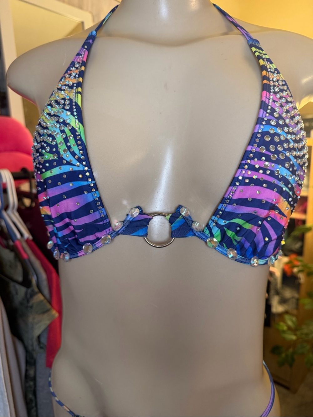 Custom Neon Zebra Rhinestone Competition Bikini Set S - Picture 6 of 9